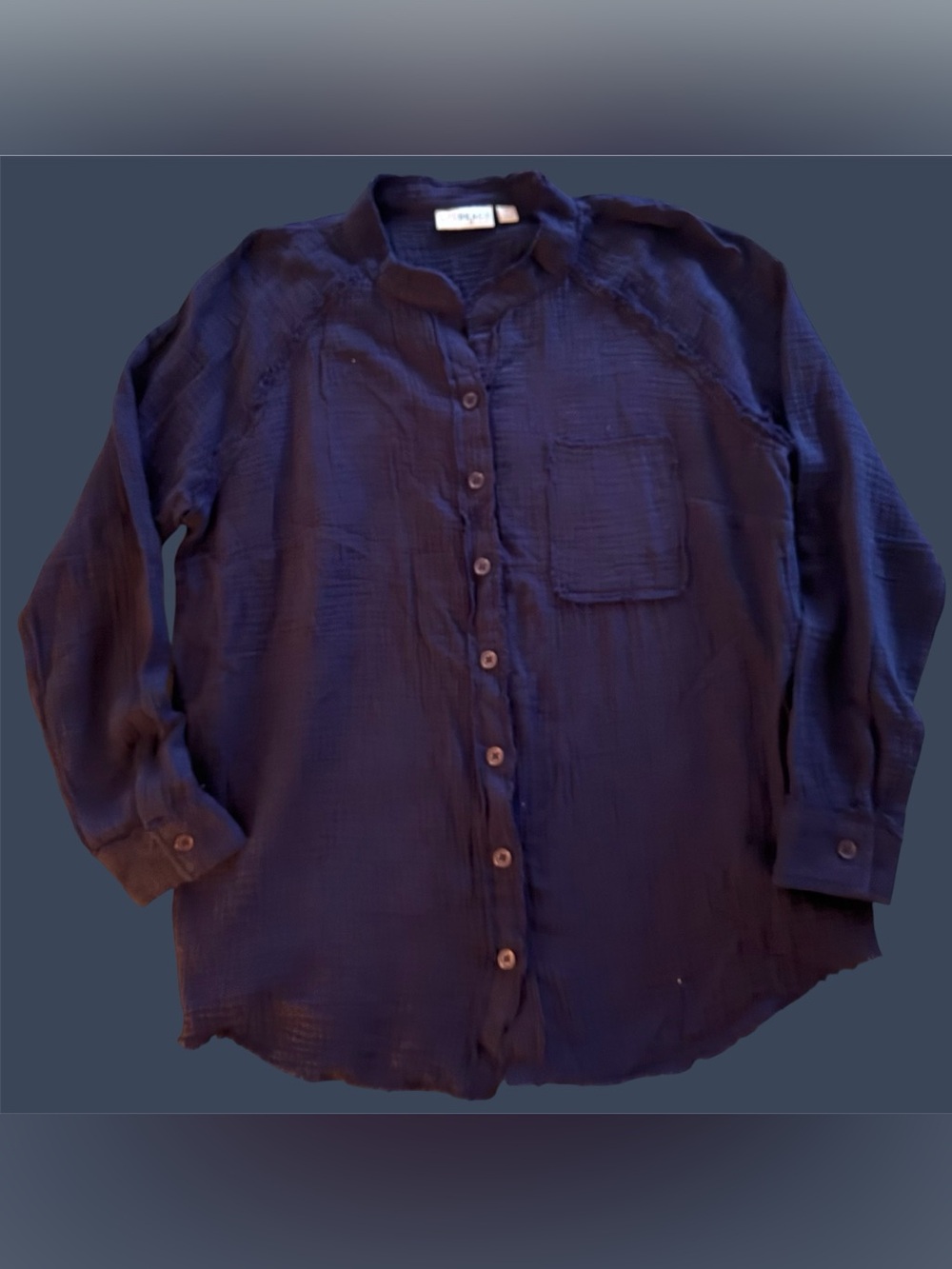 Belle Beach by Kim Gravel Lightweight Button-Up Gauze Shirt in Deep Navy